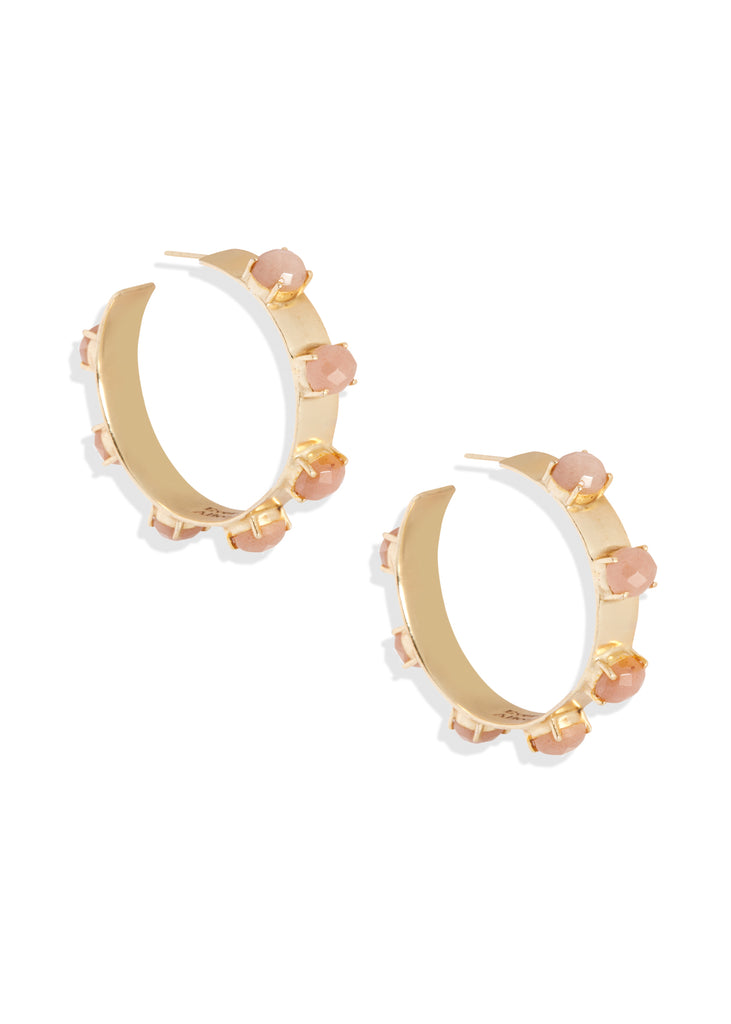 Maria Hoop Earrings | Peach Moonstone